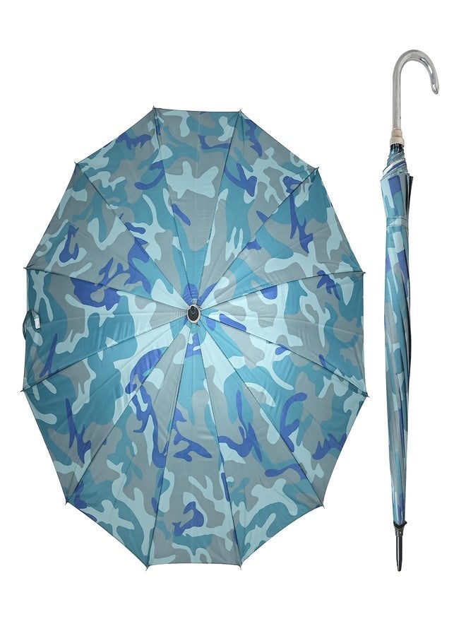 شوب فورك مظلة شوب فورك العسكرية ذات الفتح التلقائي مصنوعة من البوليستر مع مقبض طويل قوي على شكل حرف J، مظلة كلاسيكية مقاومة للرياح والشمس والمطر للرجال والنساء (مقبض عسكري أزرق على شكل حرف J) - Image 1